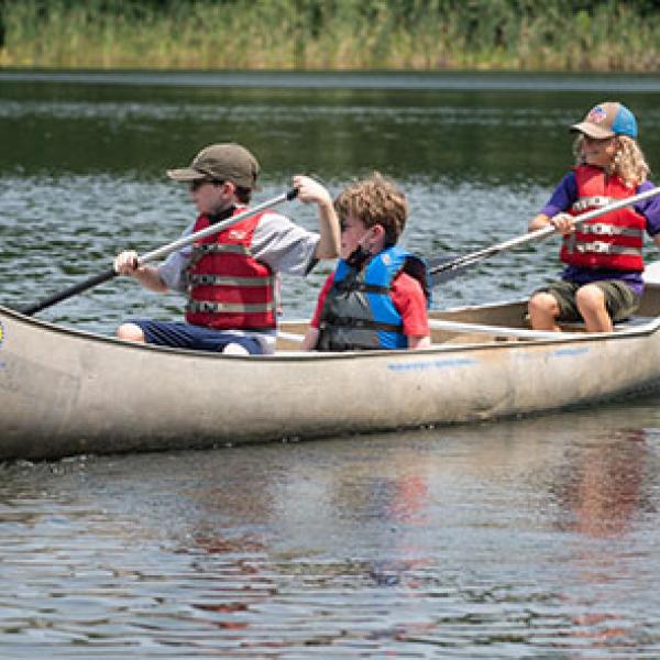 kids in a canoe